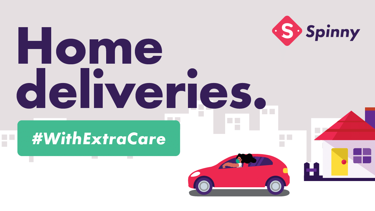 Spinny with Extra Care Car Home Delivery illustration