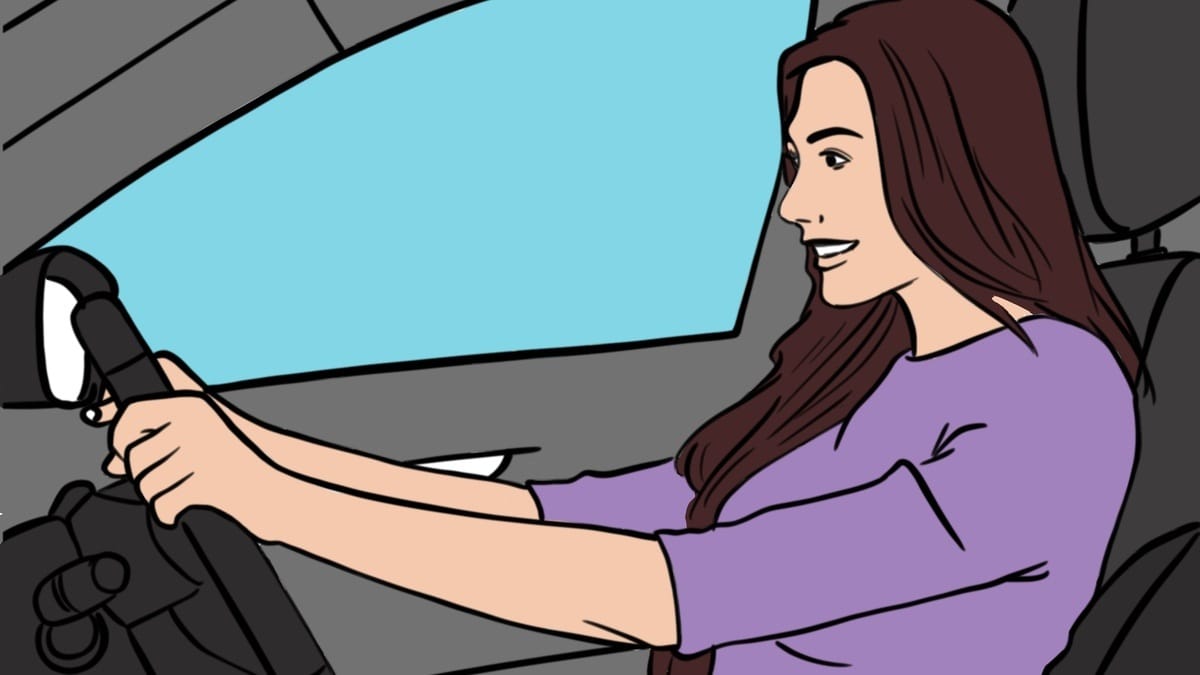 Illustration showing a woman sitting comfortably in her car