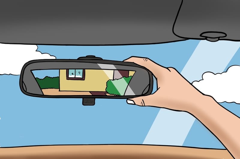 Illustration of how to adjust car's rearview mirror