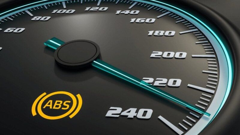 Speedometer showing ABS warning light