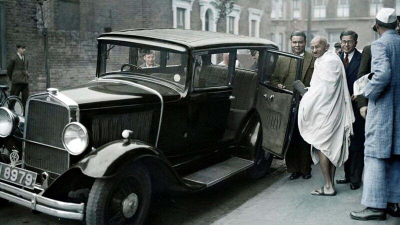 Mahatma Gandhi entering car